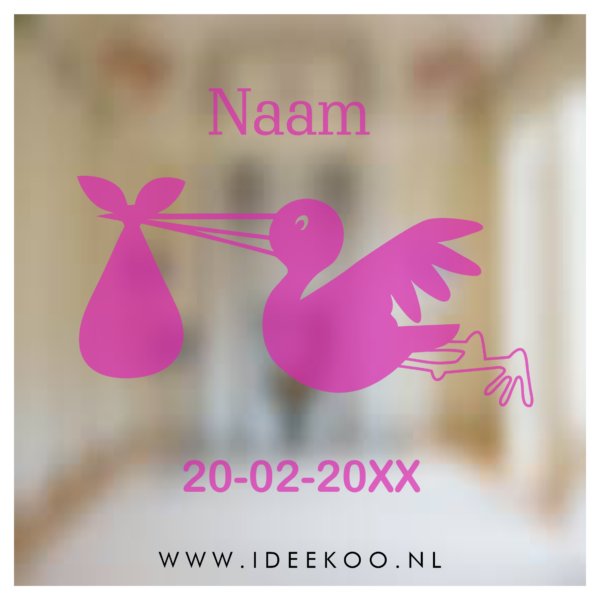 Geboortesticker ooievaar, Raamsticker ooievaar, Herbruikbare raamsticker geboorte, geboortesticker ooievaar