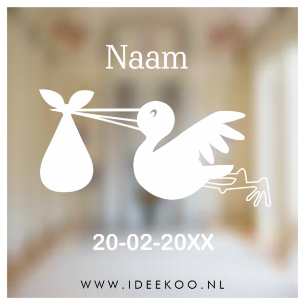 Geboortesticker ooievaar, Raamsticker ooievaar, Herbruikbare raamsticker geboorte, geboortesticker ooievaar