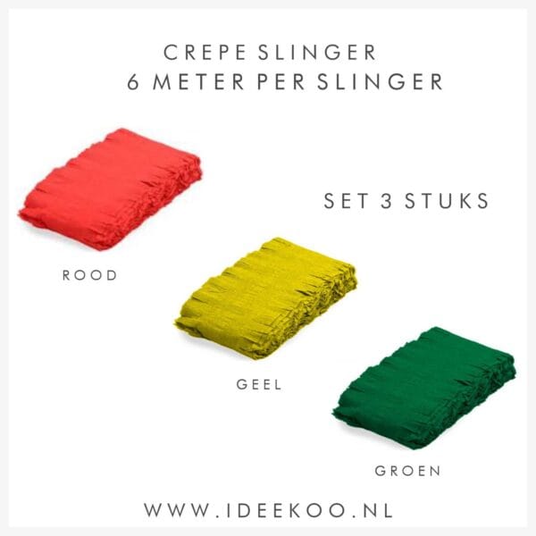Crepeguirlande set 3 stuks rood/geel/groen 6 mtr